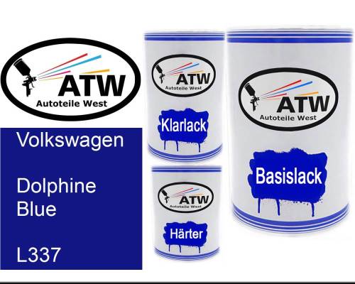 Volkswagen, Dolphine Blue, L337: 500ml Lackdose + 500ml Klarlack + 250ml Härter - Set, von ATW Autoteile West.